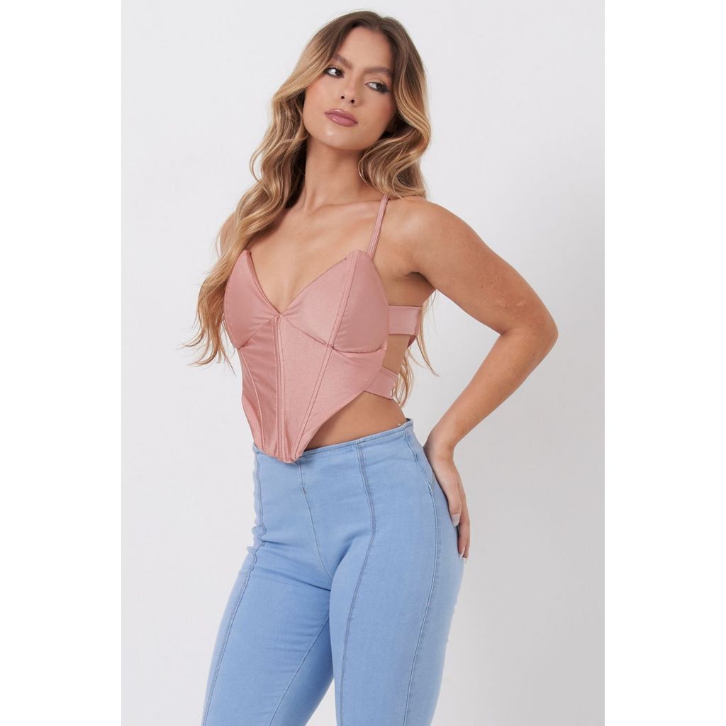 Cropped Corselet Com Bojo Up Glam Planet Girls Rosa Médio em Oferta na Shopee