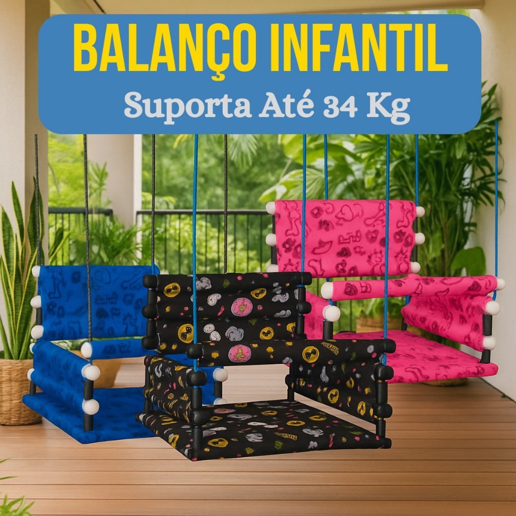 Balanço Infantil em Madeira Cadeira Suspensa Bebê Criança 31kg Confortável Reforçado Colorido em Oferta na Shopee