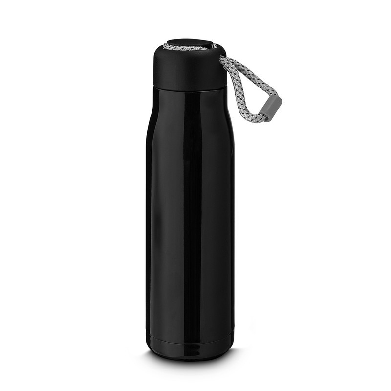 Garrafa Térmica Inox 550ml com Alça Preta | Squeeze Térmico Parede Dupla Água Café Quente Frio