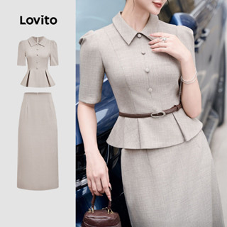 Lovito  Tops ou Bottoms Elegantes com Blusa Cinza Claro Tops ou Bottoms para Mulheres L172ED1007 em Oferta na Shopee