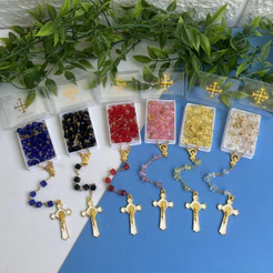 Terço de Cristal com Entremeio de Nossa Senhora e Sagrado Coração de Jesus