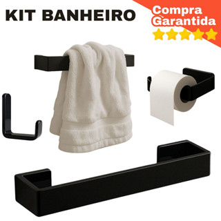 Kit Acessórios Banheiro Preto Moderno Porta Toalha, Papel Higiênico e Ganchos em Oferta na Shopee