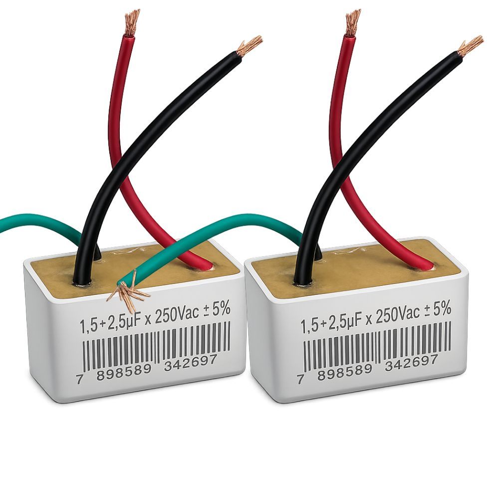 KIT 2 CAPACITOR 1,5 +2,5UF X 250V 3 FIOS QUADRADO TRI