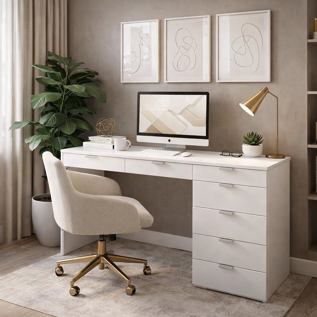 Escrivaninha Mesa Escritório 120cm 7 Gavetas Columbus Yescasa Branco em Oferta na Shopee