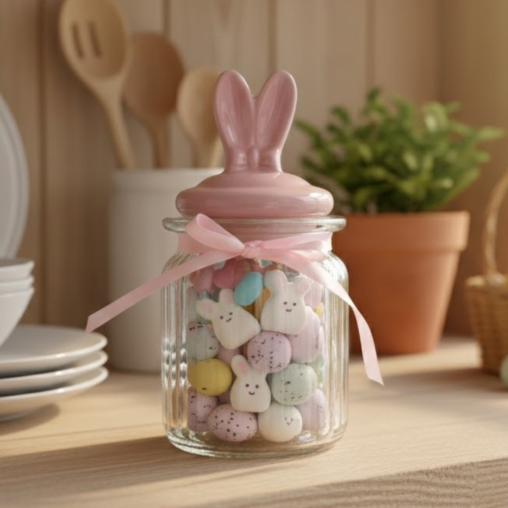 Pote Decorativo de Vidro - Coelhos Rosa - 300ml - 1 unidade - FlorArte - Rizzo em Oferta na Shopee