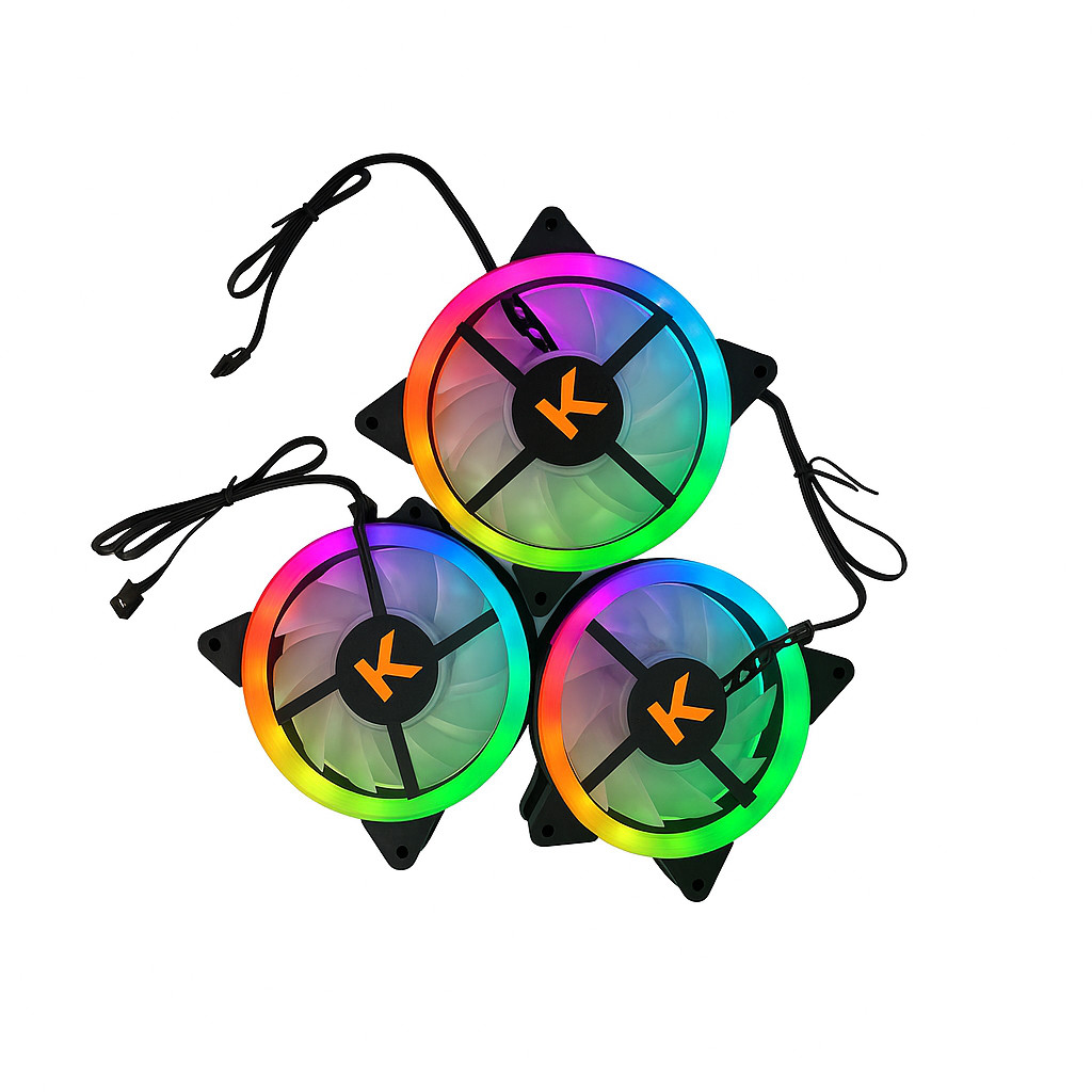 Kit Cooler 3 Fans RGB Ktrok Atria 120mm com Controle 1200RPM Ventoinha Gamer para Gabinete Silencioso