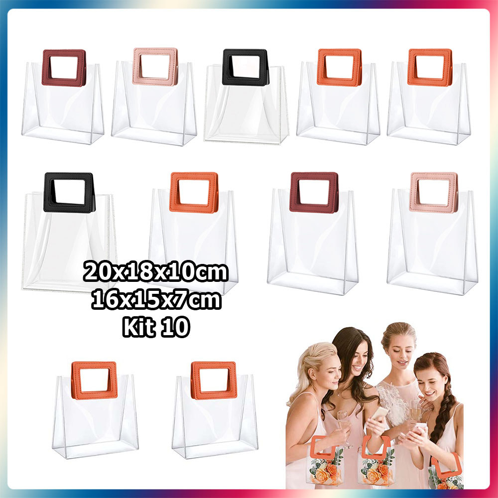Kit 10 Peças Saco quadrado transparente para presentes reutilizável saco transparente para presentes de festa