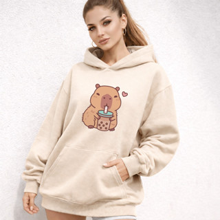 Blusa Moletom Feminino Capivara Fofa Milkshake Tumblr Blusão Quente Casaco Capuz e Bolso em Oferta na Shopee