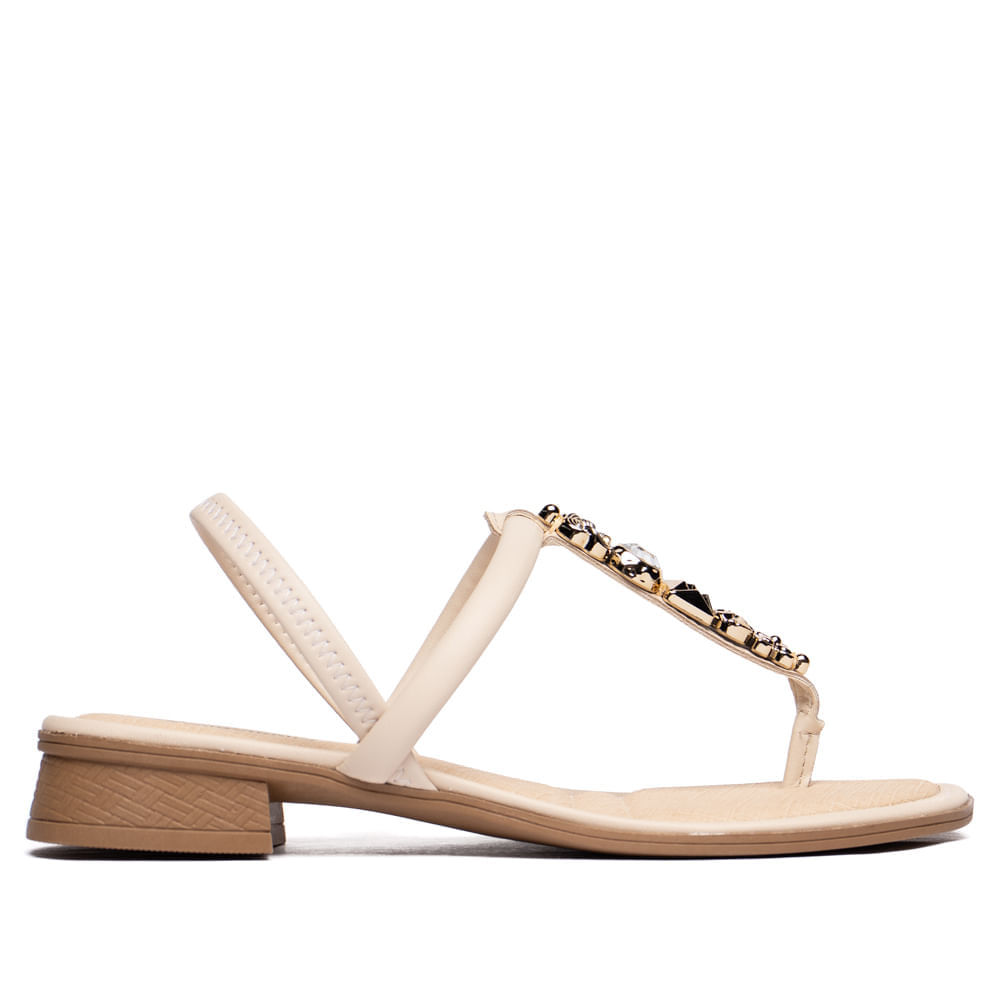 Sandália Feminina Mississipi Salto Baixo Pedrarias Bege em Oferta na Shopee