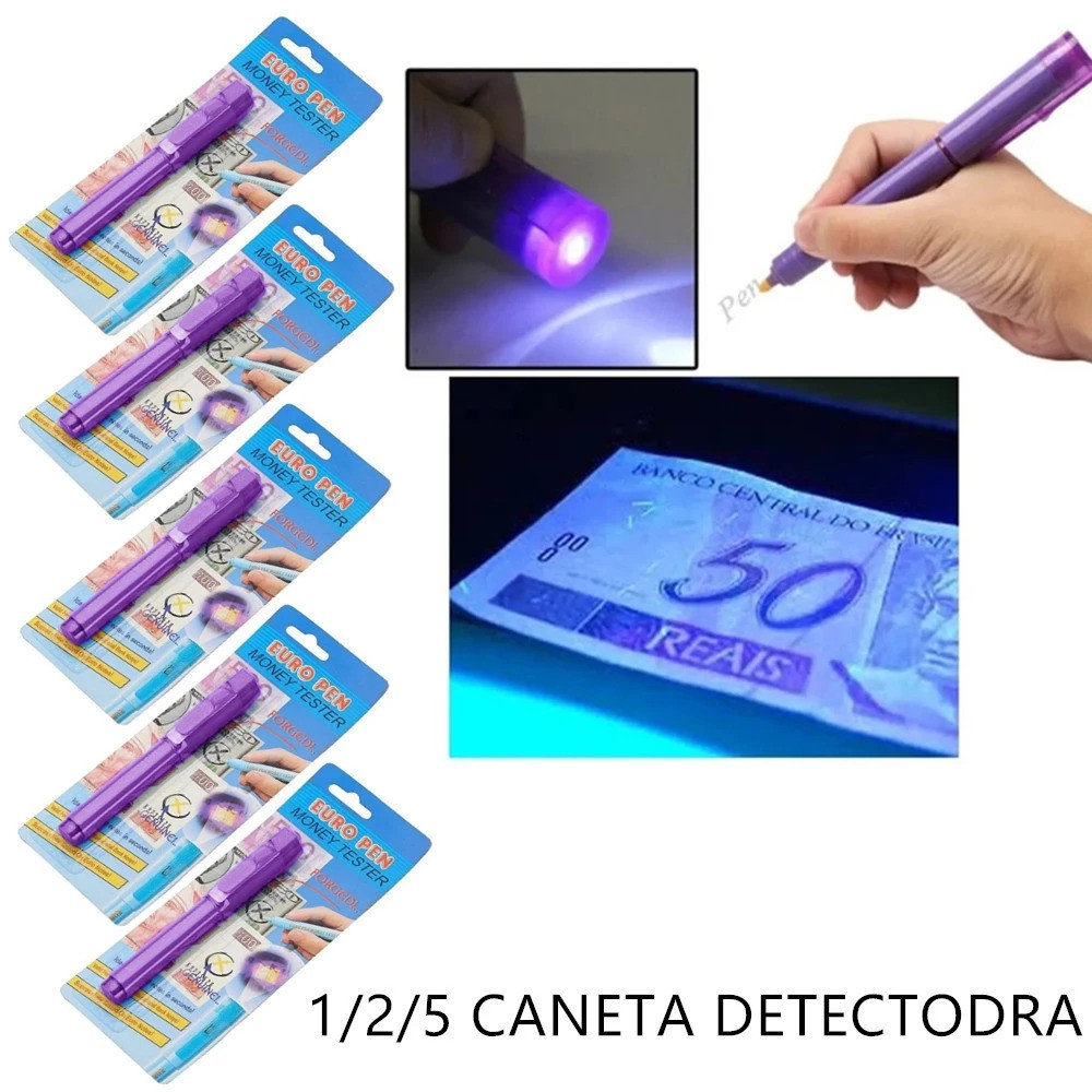 Kit 1/2/3/5 Canetas Detectoras de Dinheiro Com Luz UV – Identificador Profissional de Notas Falsas e Cédulas - WJ