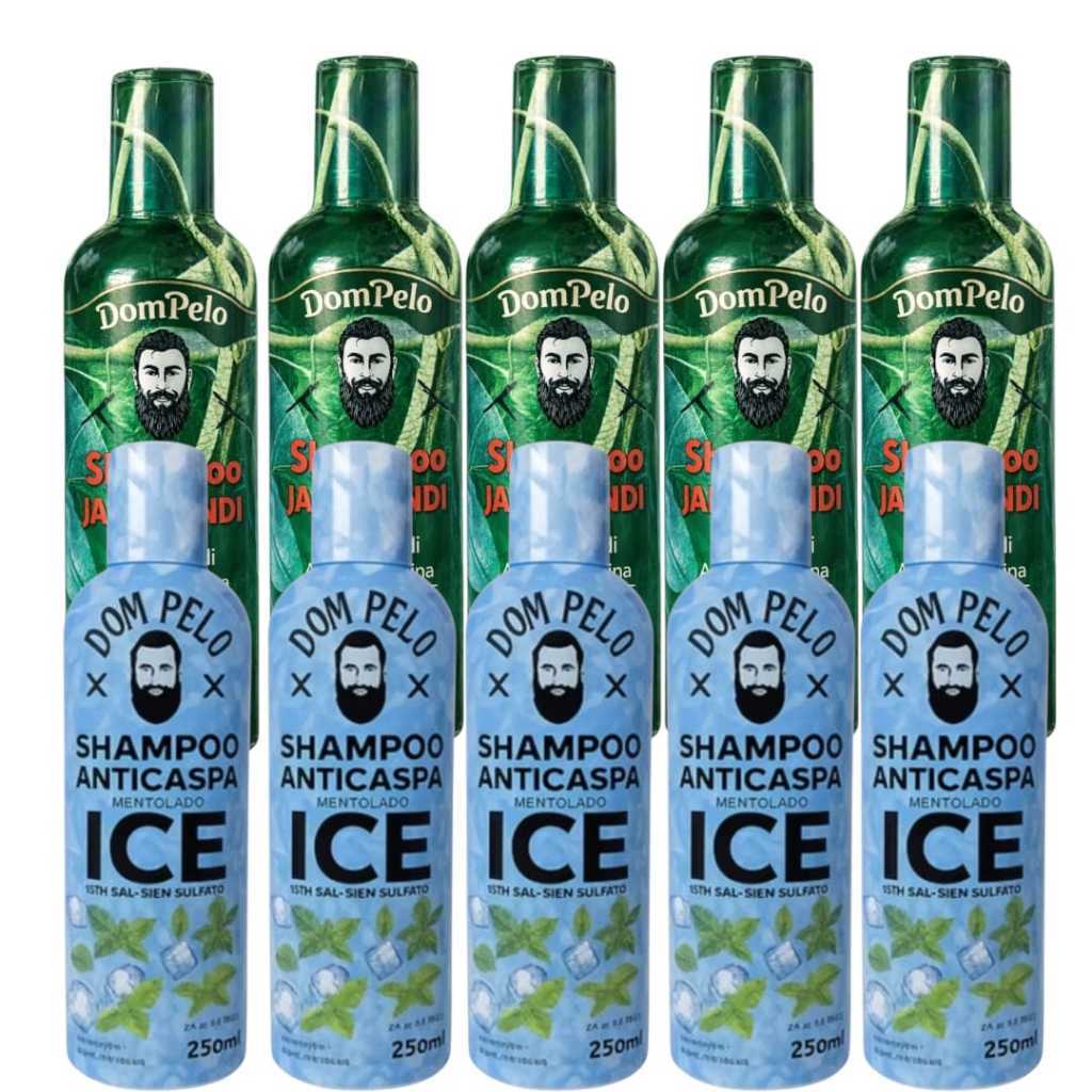 Kit 5 shampoo antiqueda jaborandi + 5 shampoo anticaspa Ice dom pelo Envio imediato