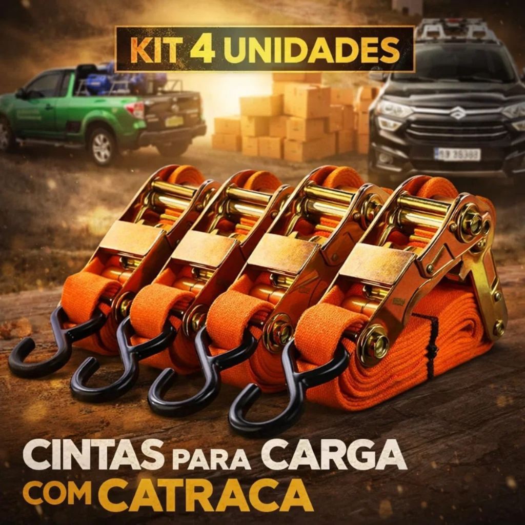 Kit Até 4 Cintas Para Carga Com Catraca Kit Até 4 Unidades Fixação Segura em Oferta na Shopee