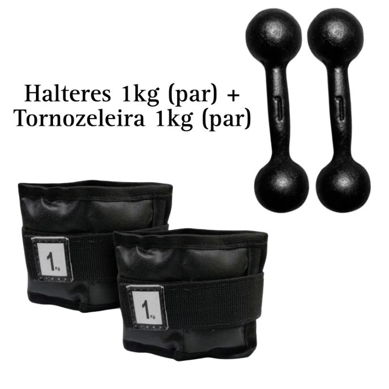 Halteres 1kg ferro par + Tornozeleira 1kg par kit completo em Oferta na Shopee