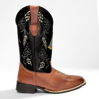 Bota Feminin Texana Couro Bordada Aparecida Country Conforto