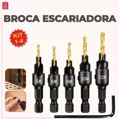 Jogo Broca Escariadora para Madeira com Escaneadores Ajustáveis Alta Durabilidade