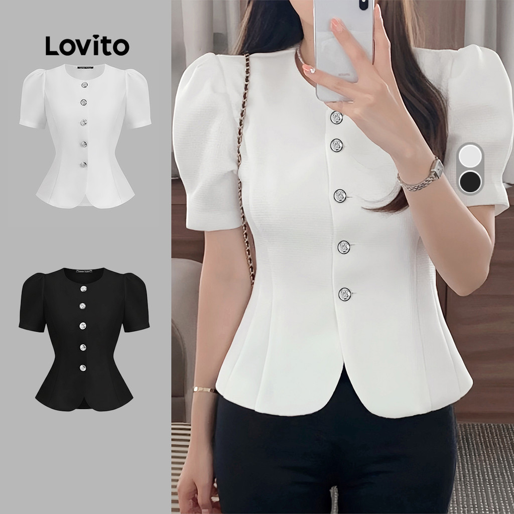 Lovito Blusa Elegante Para Uso Diário Botões Blusa Requintada Para Primavera/verão Off-white Para Mulheres L138ED319 em Oferta na Shopee