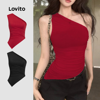 Lovito Regata Casual Lisa Com Franzido Para Mulheres L104ED738 em Oferta na Shopee