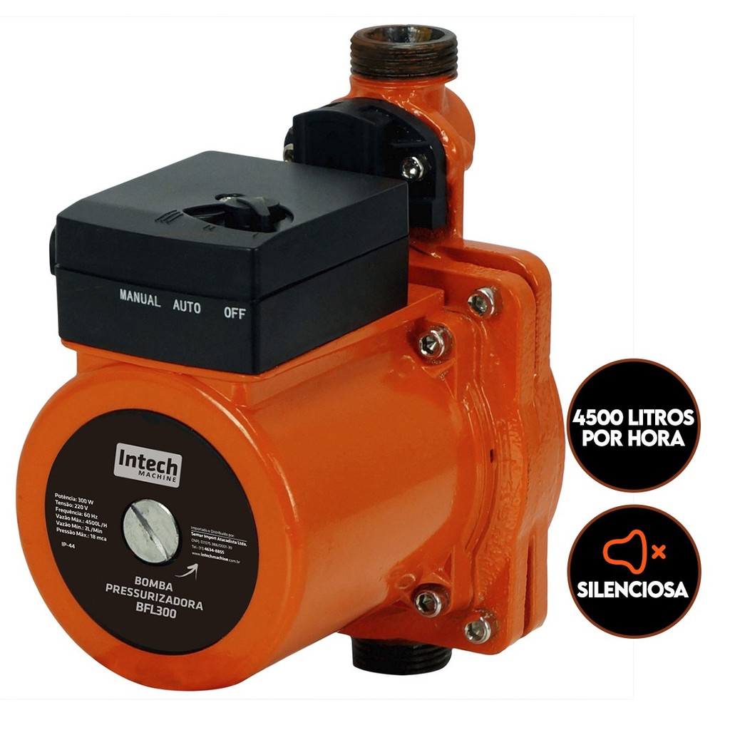 Pressurizador 300W Bomba Pressurizadora 4500L/H -Fressurizador BFL300 Intech Machine