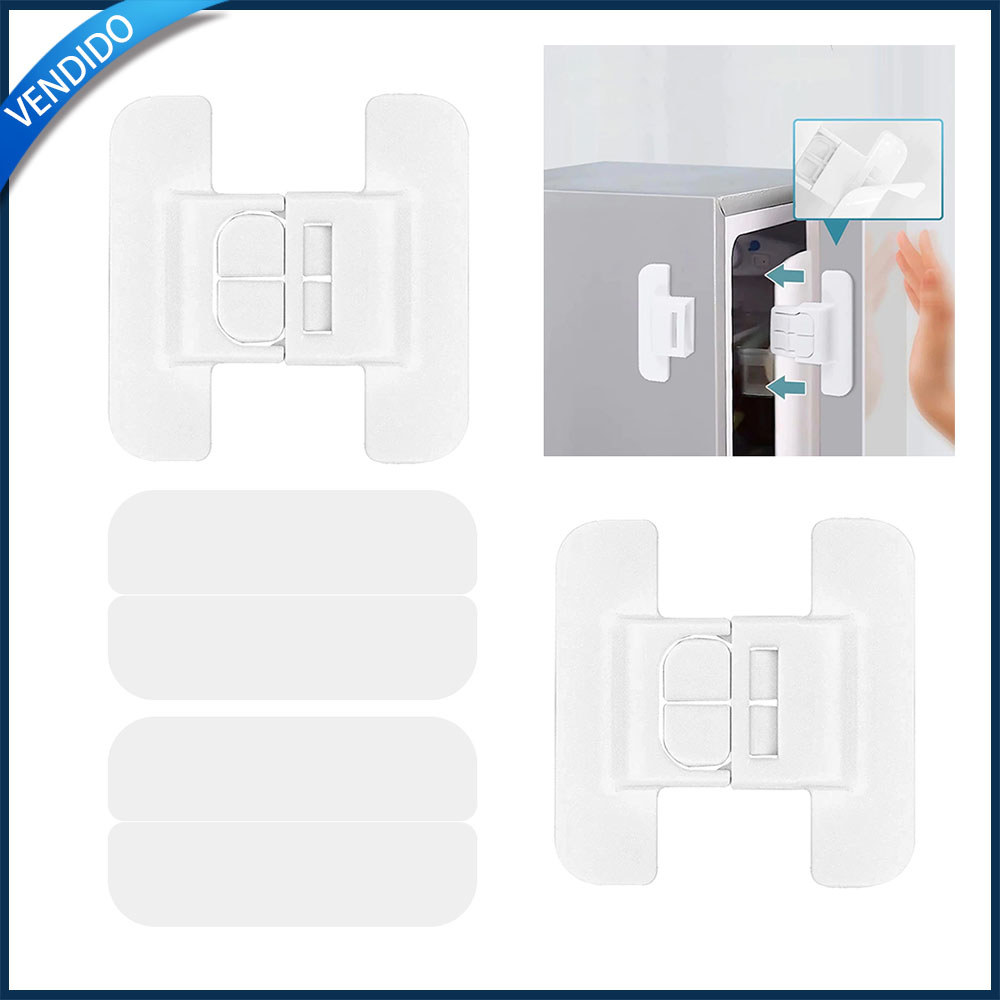 Kit 2 Fechadura de segurança para geladeiras/freezers fechadura para gavetas com fita adesiva dupla-face Branco
