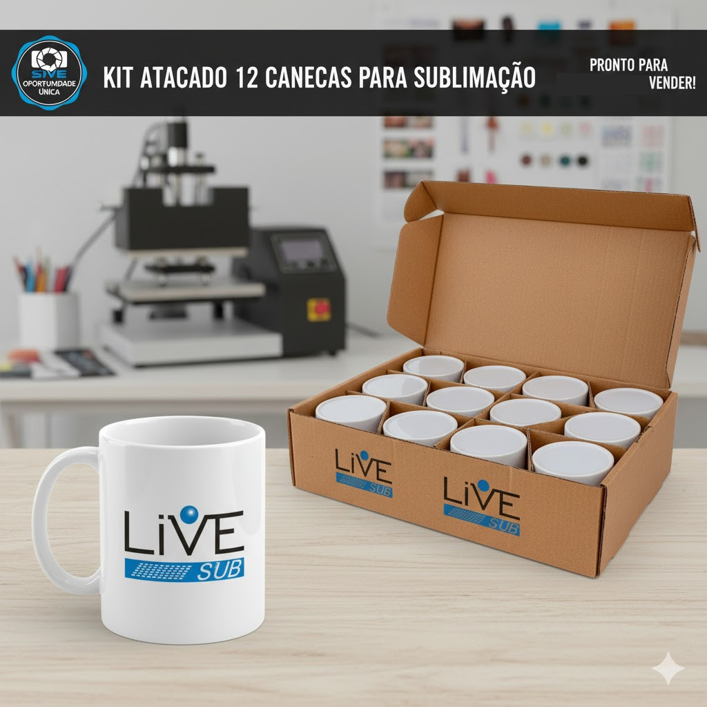 12 Caneca Branca Live Aaa Para Sublimação Porcelana - A Pronta Entrega E Com Garantia!