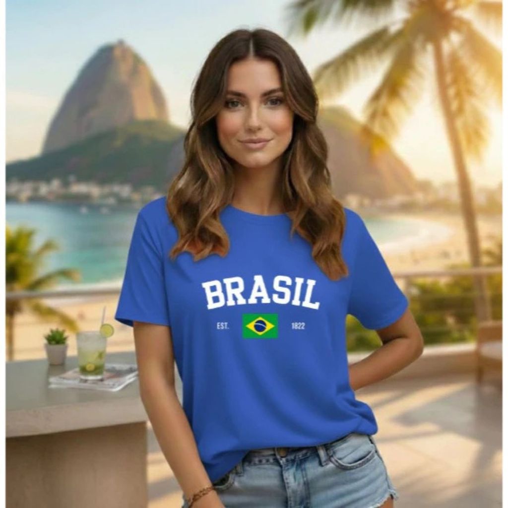 Camisa Feminina Brasil Camiseta Gola Redonda 100% Algodão