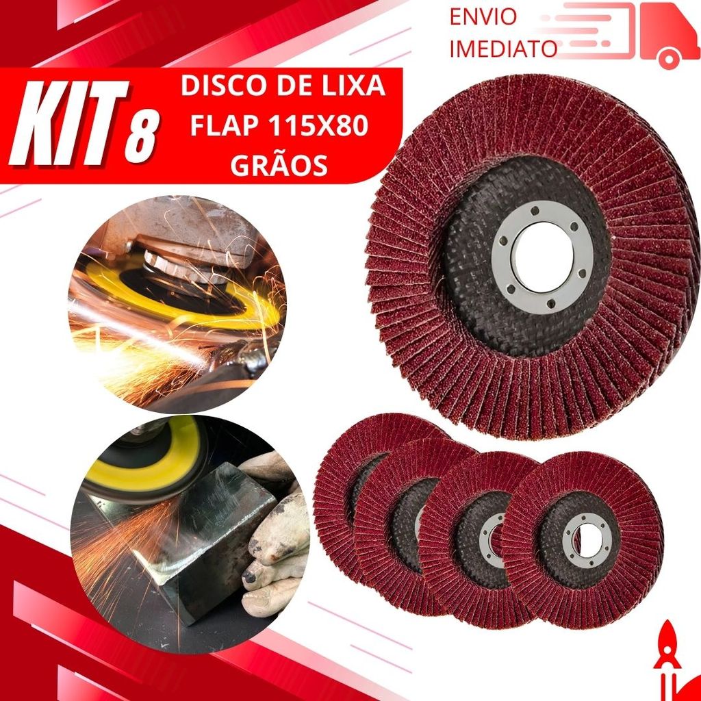 Kit 8/3/2 Disco Flap 80 Grãos Lixa Abrasivo Para Esmerilhadeira para Metal Aço e Madeira Acabamento em Oferta na Shopee