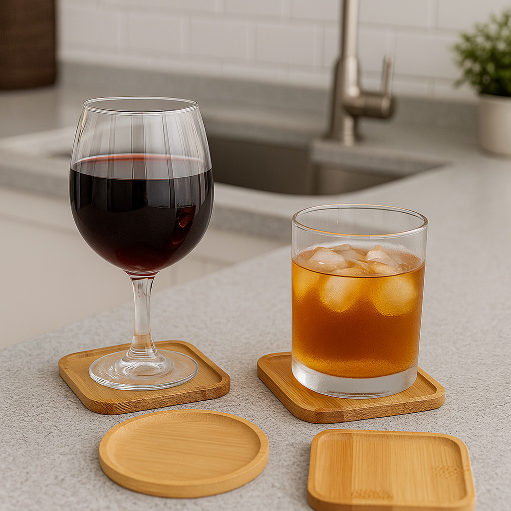 Kit apoio de copo Porta Copos Bambu 2 4 6 Quadrado ou Redondo Descansador Decoração Mesa Cozinha Natural em Oferta na Shopee