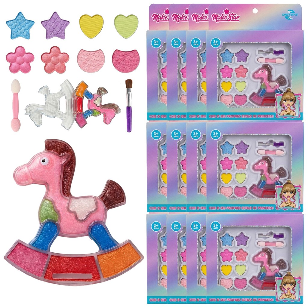 Kit 12 Maquiagem Cavalinho Para Meninas Com Sombras Coloridas E Acessórios Lembrancinha - Unitoys em Oferta na Shopee