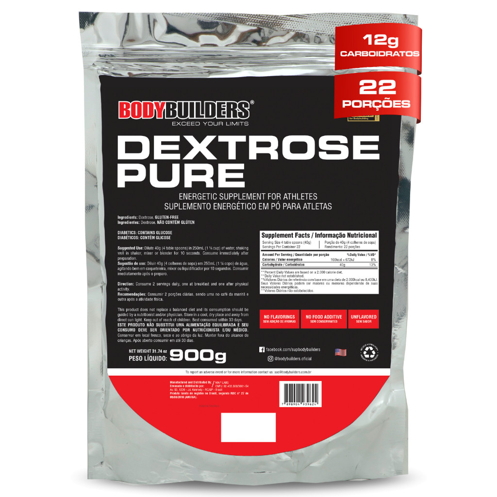 Dextrose Pura 900g - Aumento De Energia - Bodybuilders