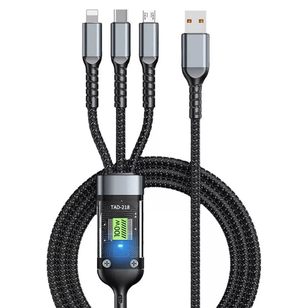 Cabo de carga 3 em 1 usb 100w para rápida e dados usb v8/tipo c/iphone