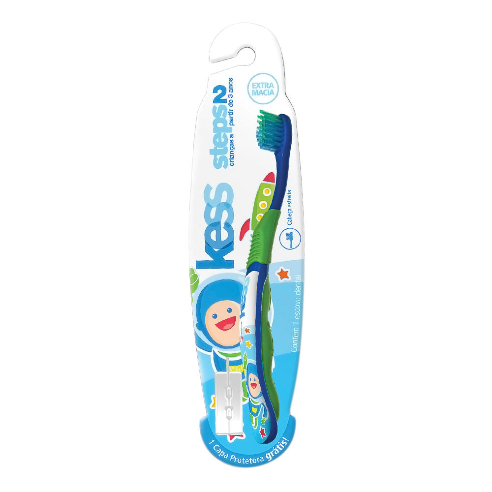 Escova Dental Infantil Kess Steps 2 Extra Macia Cores Sortidas 1 Unidade e Ganhe Capa Protetora em Oferta na Shopee