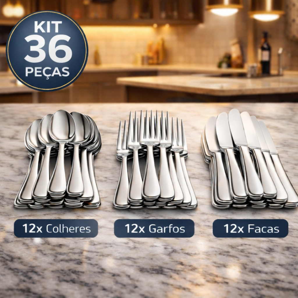 Conjunto De Talheres Prata Aço Inox Para Cozinha Restaurantes Jogo Garfos Facas e Colheres