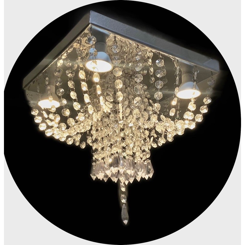 Lustre de Cristal  Plafon Pendente Acrílico 30x30 Kairos Sala Quarto Hall Salão Apartamento Vai Montado