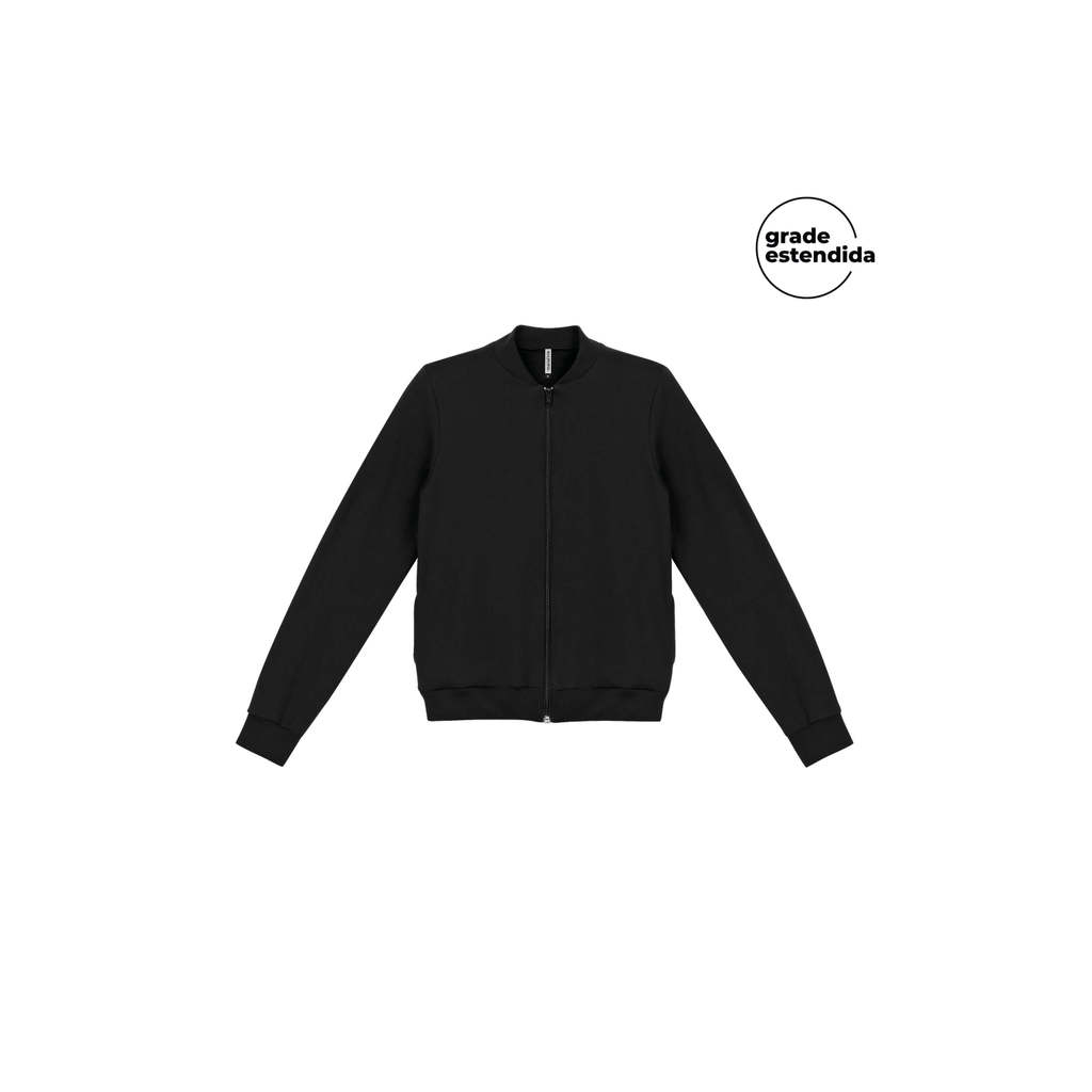 Jaqueta Feminina Básica Com Zíper Marialícia Preto em Oferta na Shopee