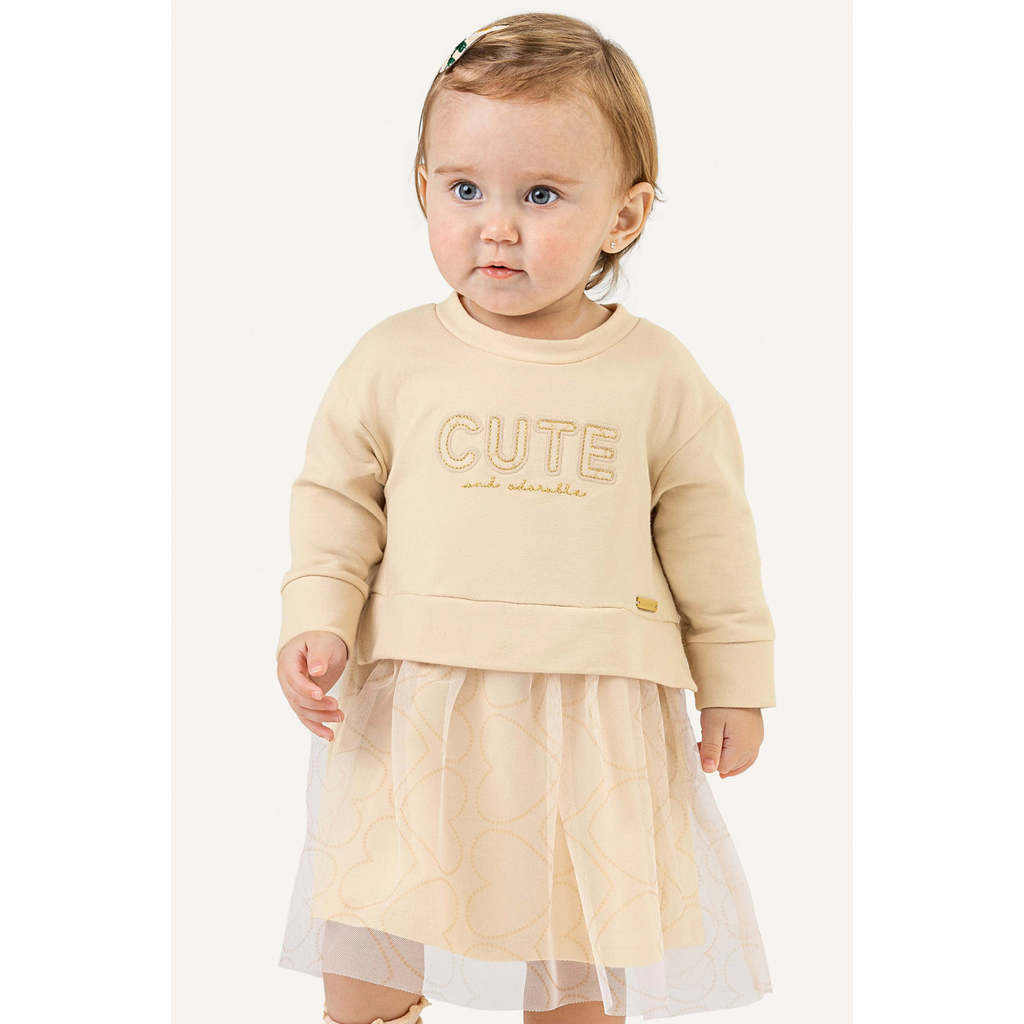 Vestido Bebê Menina Cute Tule Colorittá Bege