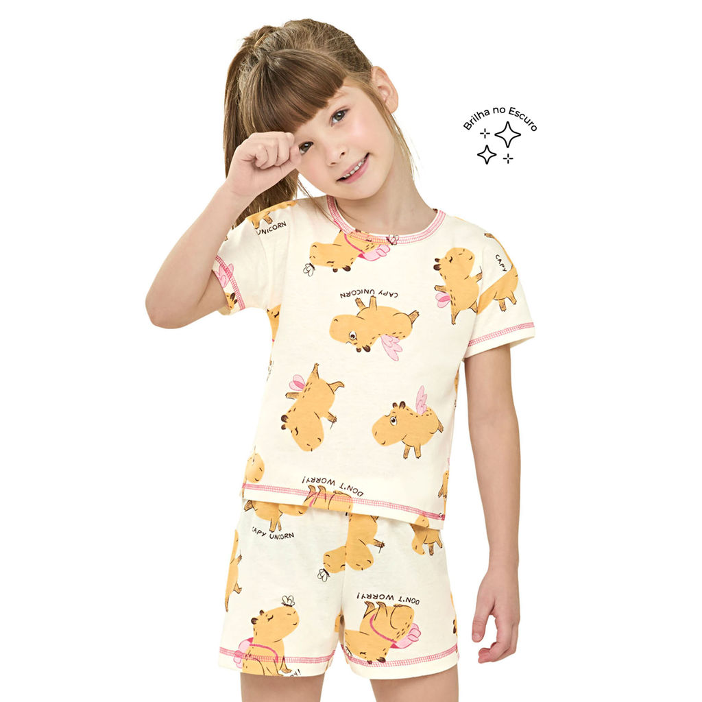 Pijama Curto Menina Infantil Capivaras Elian Bege em Oferta na Shopee