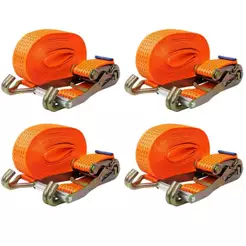 KIT 4 CATRACA + 4 CINTA AMARRAÇÃO 5 TONELADAS 9 METROS RABICHO ENGATE J PARA CARRETA E CARGAS