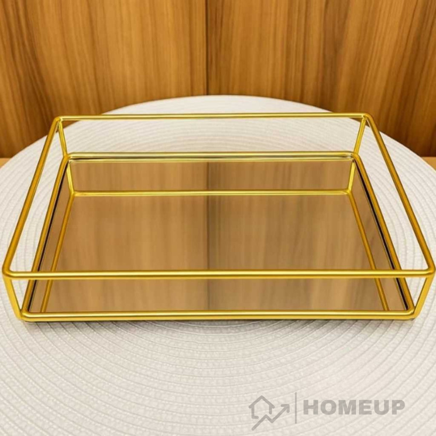 Bandeja Espelhada Dourada Luxo Premium 20x12cm Decorativa Para Perfumes Lavabo Penteadeira Mesa Organizador