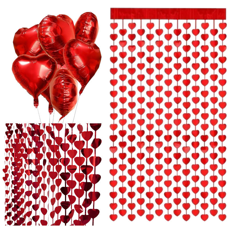 KIt 10 Unidades Balão Coração VERMELHO Metalizado 45cm + Cortina Coração em Oferta na Shopee