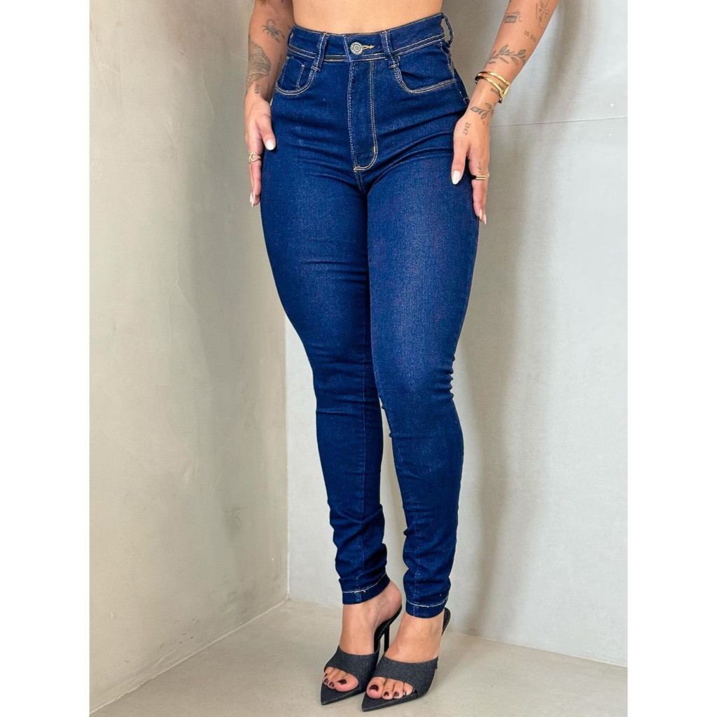 Calça Jeans Azul Escura Cintura Alta Skinny