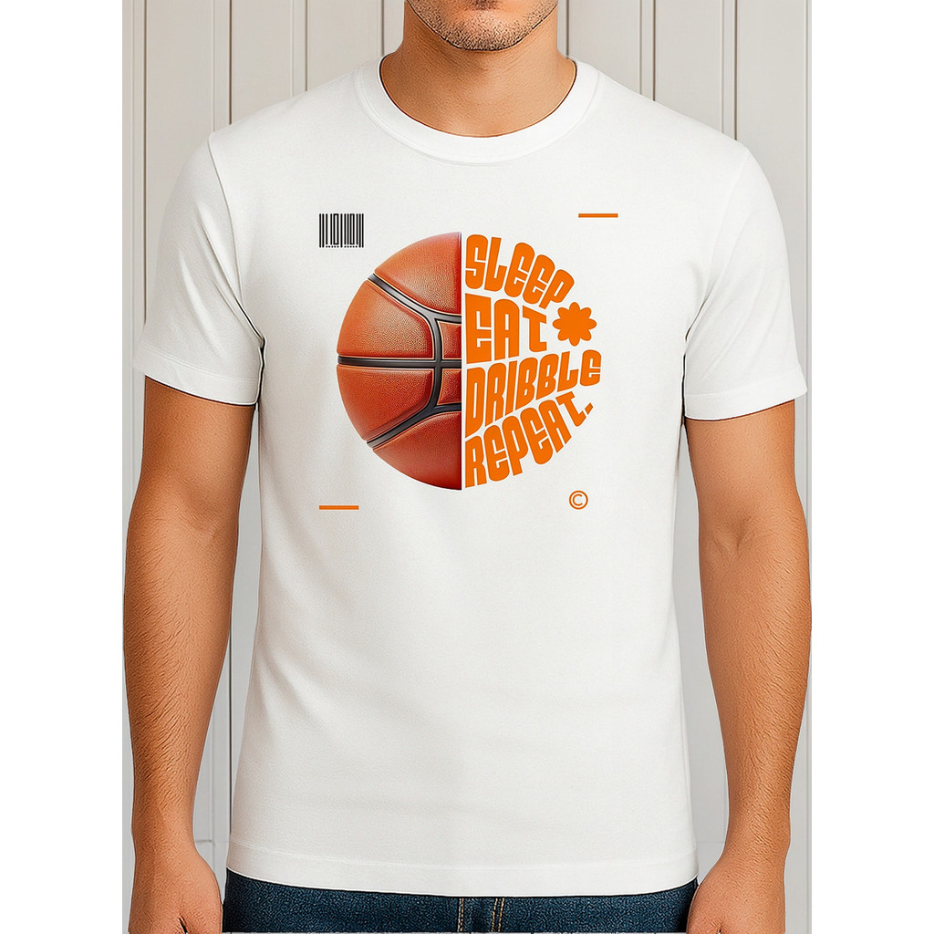 Camiseta Eat Sleep Dribble Repeat Basquete 100% Algodão