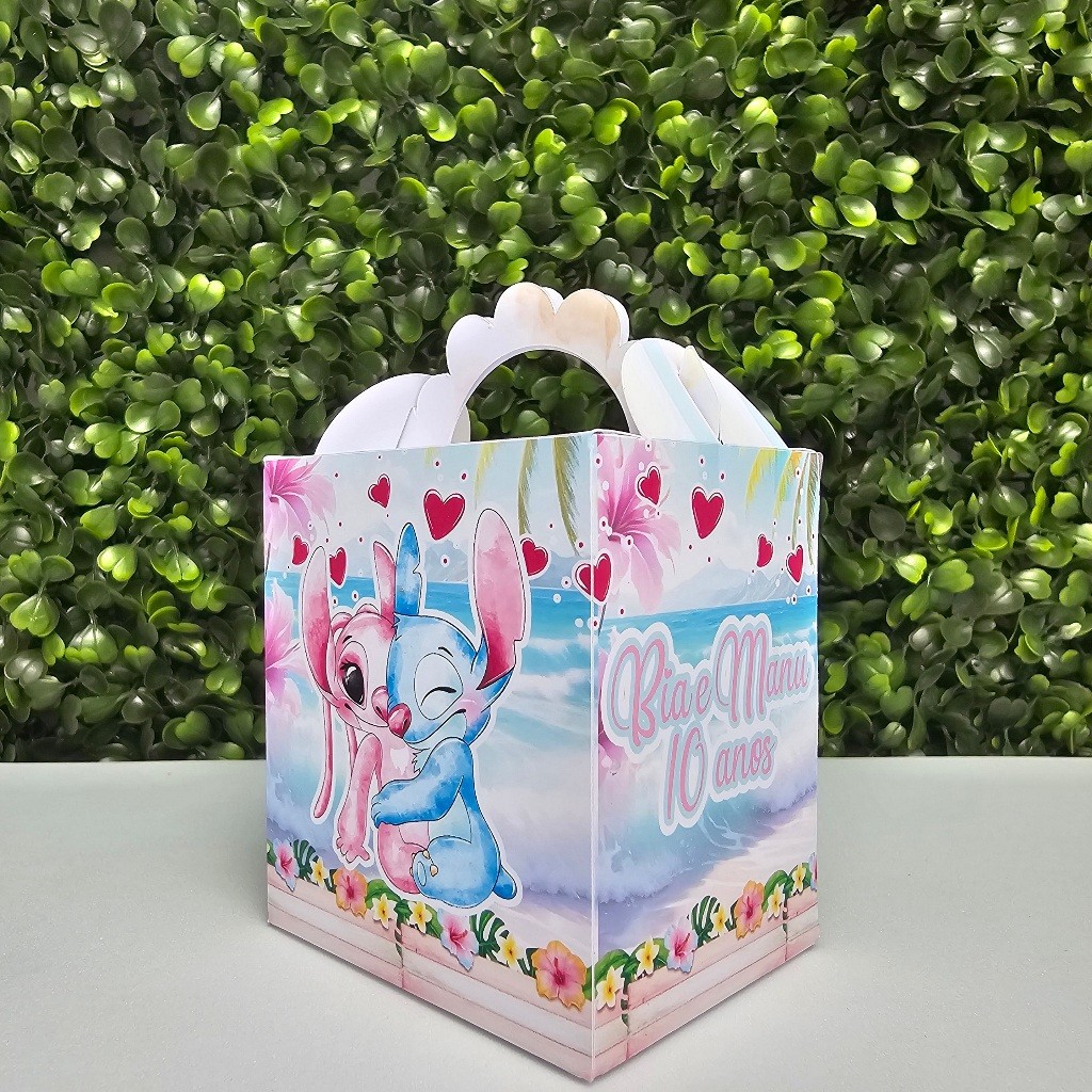 Caixa Lanchinho STITCH E ANGEL AQUARELA - Personalizados - Festa infantil - Aniversário - Lembrancinha