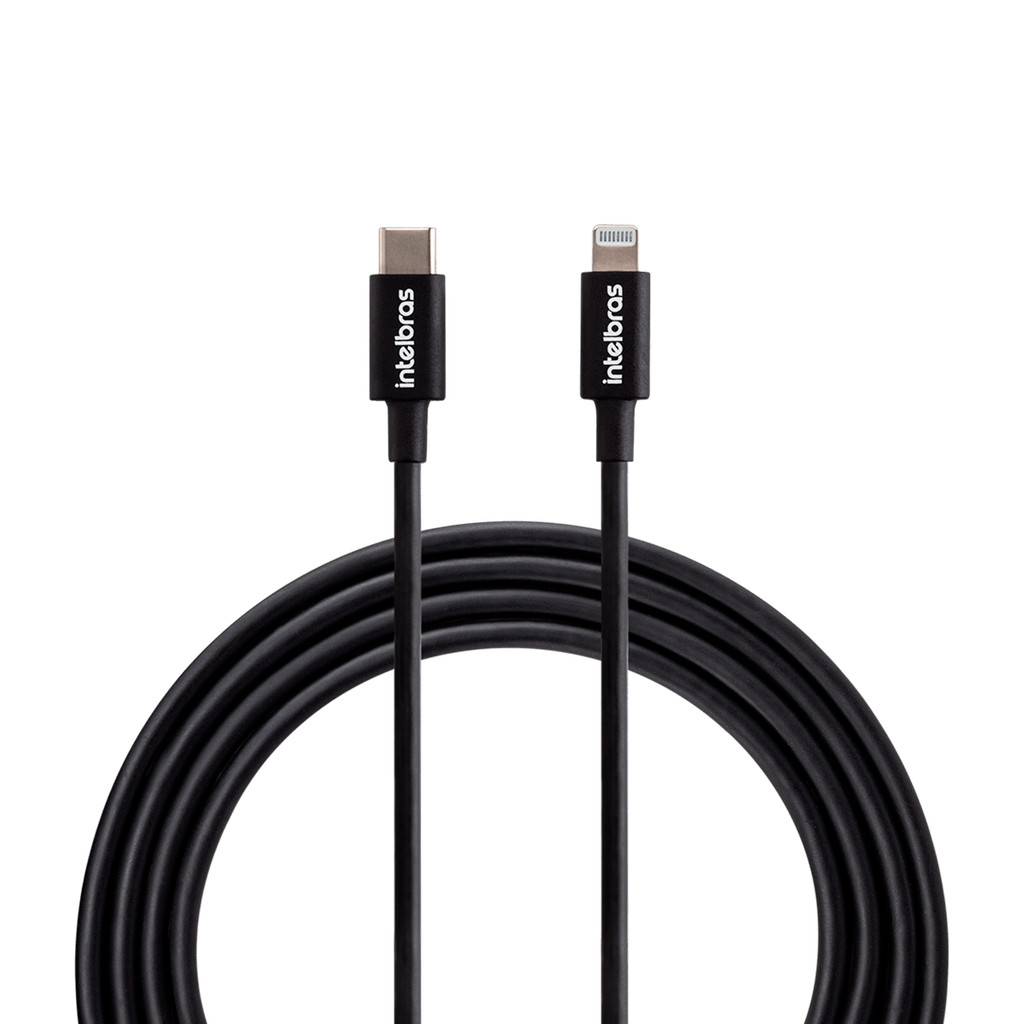 Cabo USB-C Lightning 1,2m em PVC Preto Intelbras EUCL 12PP em Oferta na Shopee