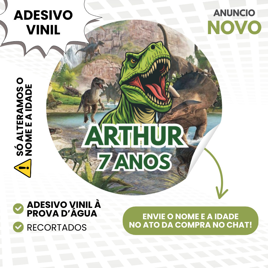 Adesivo Vinil Personalizado Dinossauro Estilo Jurassik Park Lembrancinhas de Aniversário Menino