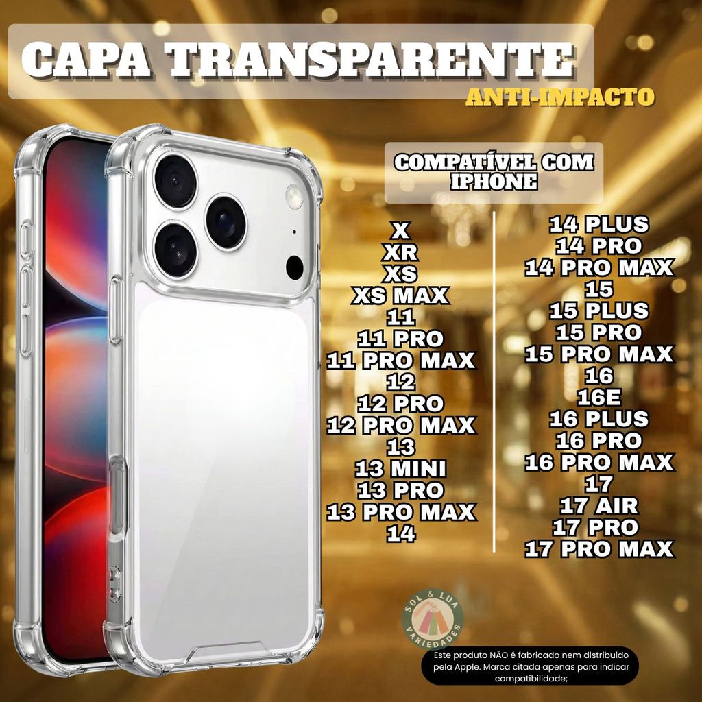 Capa Capinha Transparente Anti Impacto Compatível IPhone 11 12 13 14 15 16 17 16E Air Pro Max Plus