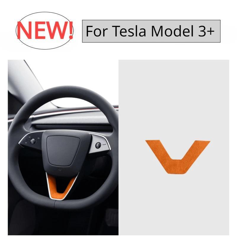 Remendo Do Volante Para Tesla Modelo 3 + Adesivo Em Forma De U Alcântara Camurça Decalque Novo Model3 Highland 2024 Aces