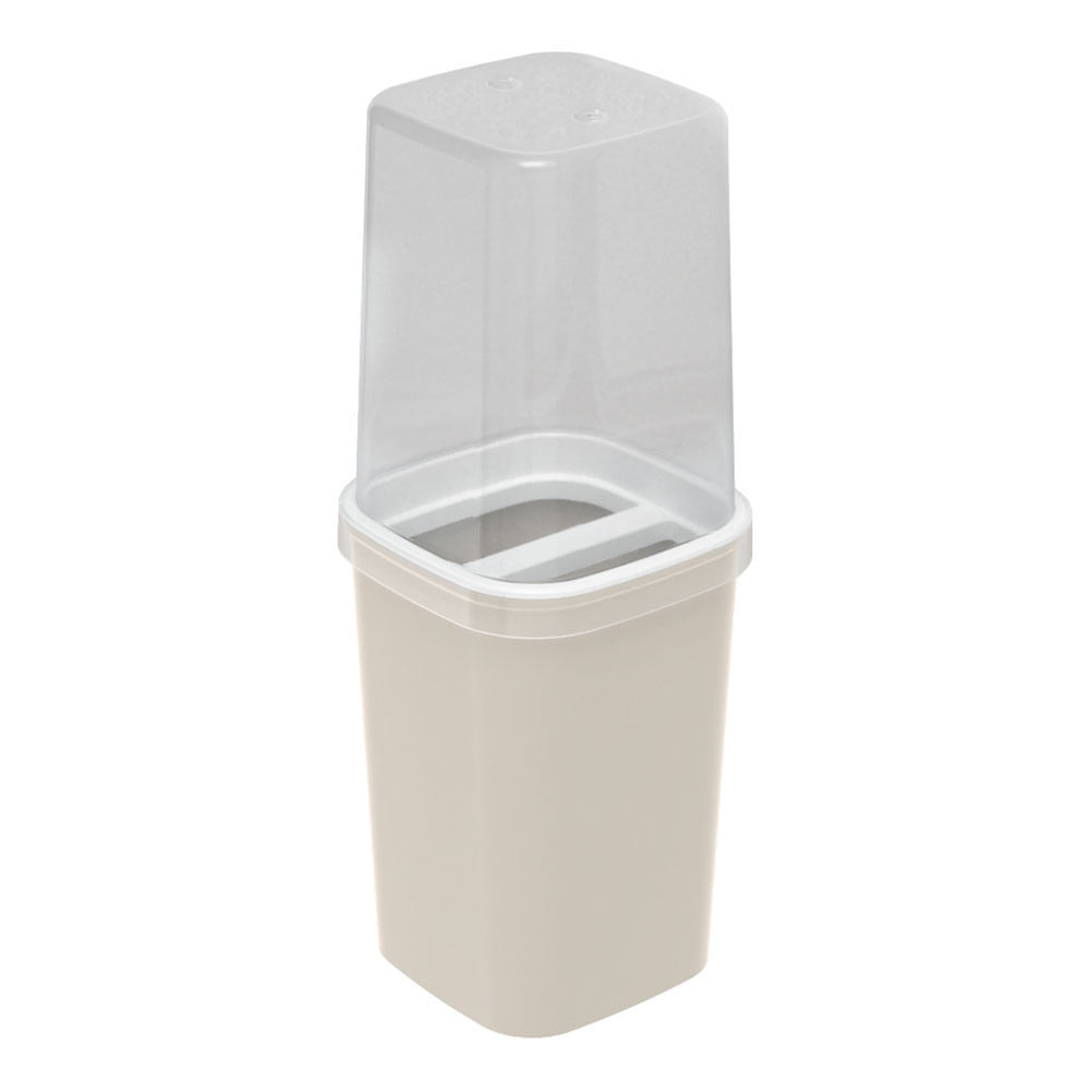 Porta Escova Plasútil com Tampa Fosco Bege em Oferta na Shopee
