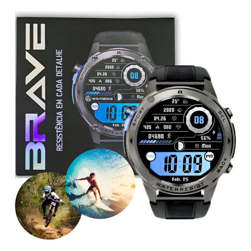 Smartwatch Wearzone Brave Sport A Prova D'água 50m | GPS | Strava | Bateria 10 Dias