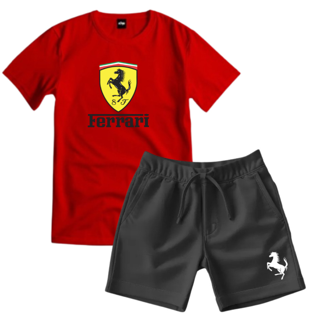 Kit Camiseta / Short Infantil Juvenil Ferrari Carro Short Moletinho Camiseta 100% Algodão