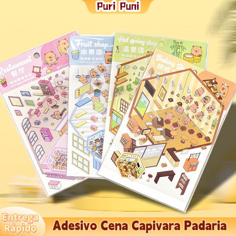 Kit 4 Cenarios Adesivo 3D Capivara Shop Para Montar Interativo Divertido– Decorar Paisagem colorido